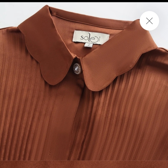 Solei Long Sleeve Bronze Micro Pleat Dress - Picture 3 of 4